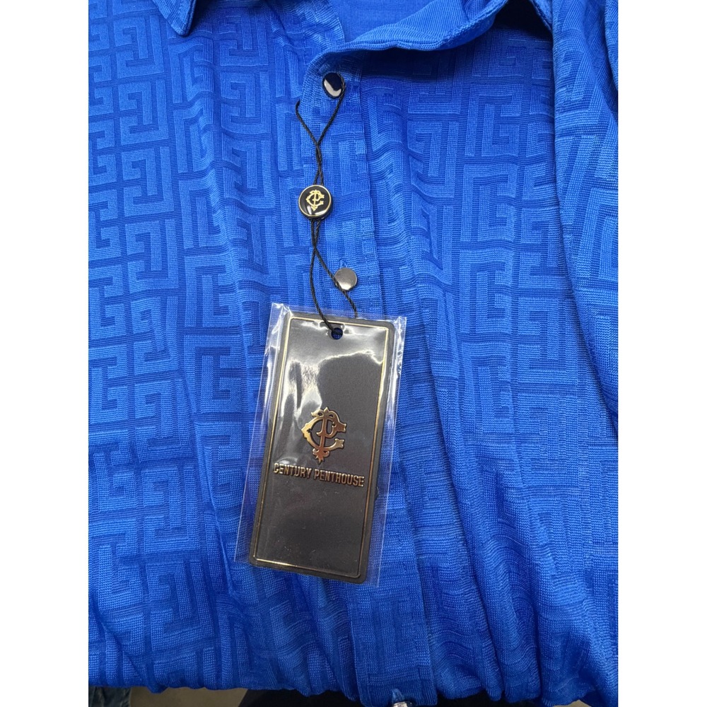 NWT Century Penthouse Men's‎ XL Royal Blue Grecian Pattern Luxury Shirt CSS501 - Picture 8 of 9